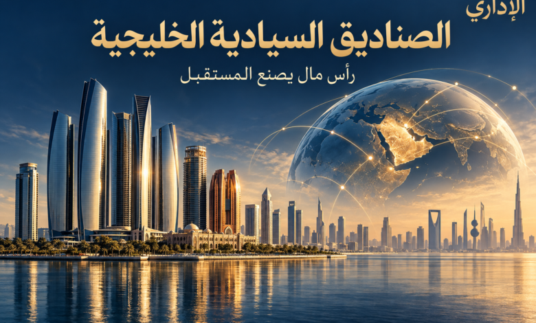 الصناديق السيادية الخليجية: تصميم تصوري خاص بالإداري يرمز إلى الاستثمار الإماراتي والشراكات العالمية